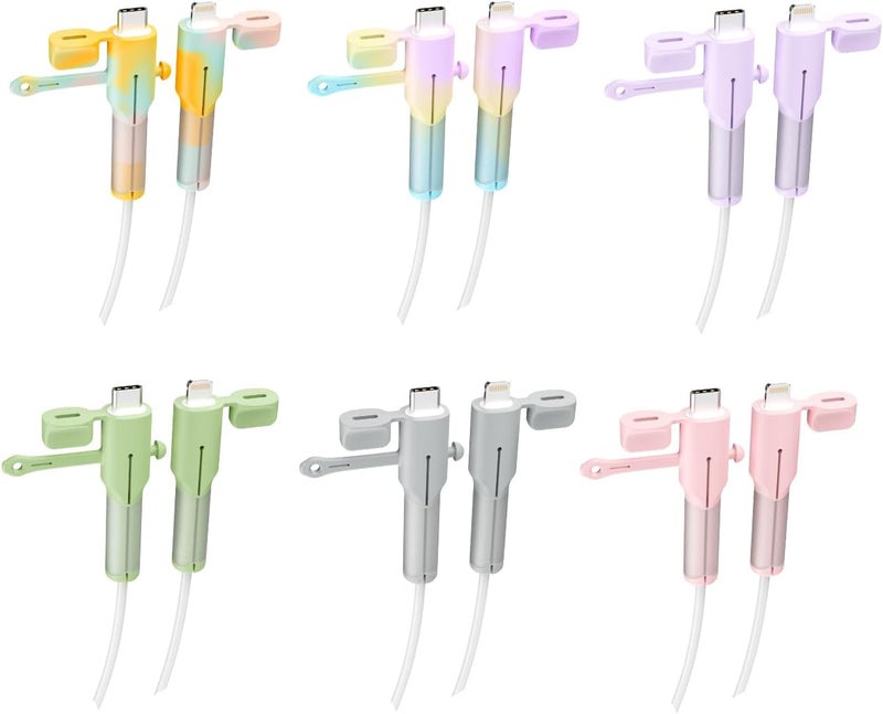 RAWILL Silicone Charger Cable Protectors Compatible, 6 Sets Data Cable Protector Cover, Cord Organizer & Dustproof (Type C to Lightning) - Image 1